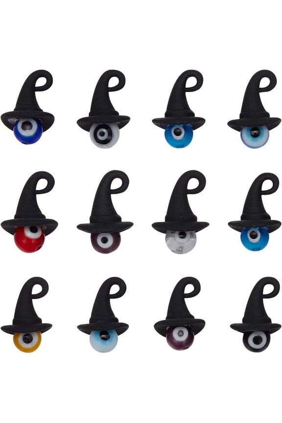 1 Box 40pcs Witch Hat Halloween Charms Bulk Gothic Charm Black 3D Fairy Magic Cap Wizard Hats Mini Lampwork Round Charm Holiday Charms for Jewelry Making Charms Necklace Earring Women Adults