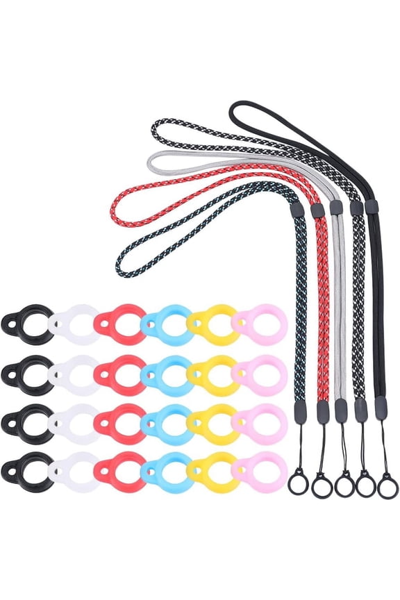 1 Box 41PCS Anti-Lost Necklace Lanyard Set Including 5PCS Anti-Loss Pendant Nylon Strap String Holder with 36PCS 6 Colors Silicone Rubber Rings for Office Key Chains Outdoor Activities 8mm