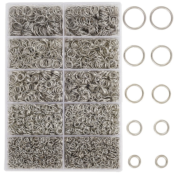 1 Box 4200Pcs 5 Sizes Silver Jump Rings Jump Hoops Bulk Set Iron Unsoldered Round Chainmail Connector Rings for Jewelry Making