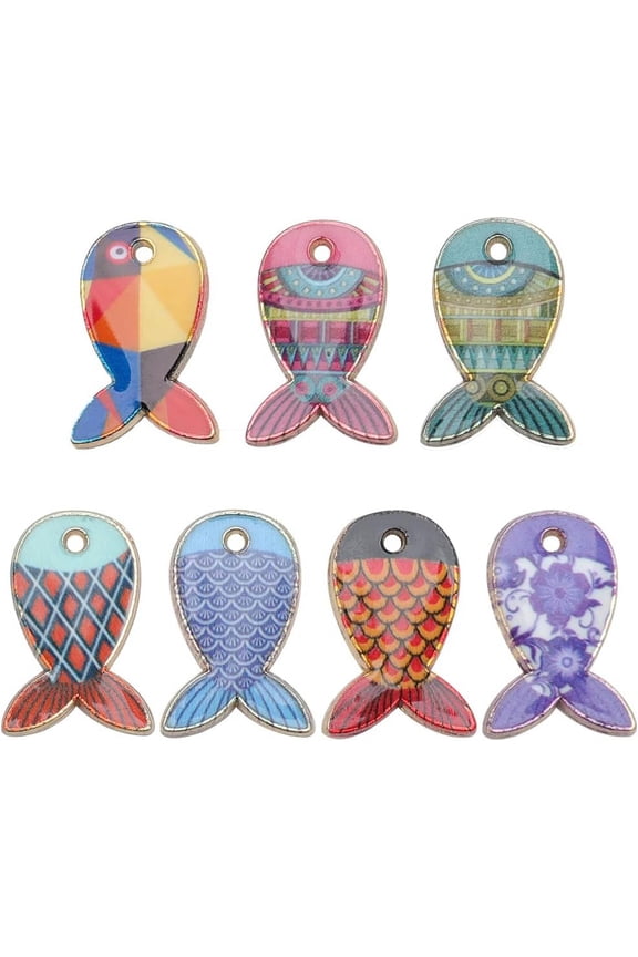 1 Box 42Pcs 7 Colors Fish Charms Ocean Animal Charm Alloy Gold Enamel Kawaii Summer Sea Fishes Painted Charms