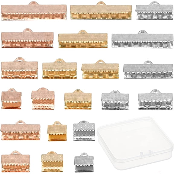 1 Box 42Pcs 7 Styles Crimp Clamp Ends Ribbon Bracelet Cord End Clasp Stainless Steel Fastener Clasps for Leather Bookmark Pinch Making Findings Crafts Supplies 3 Colors colorful