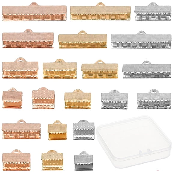 1 Box 42Pcs 7 Styles Crimp Clamp Ends Ribbon Bracelet Cord End Clasp Stainless Steel Fastener Clasps for Leather Bookmark Pinch Making Findings