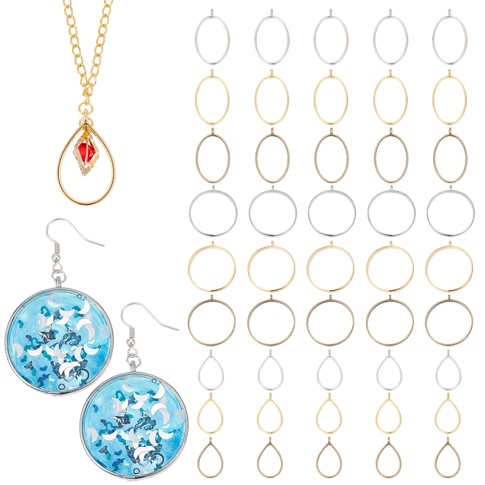 1 Box 45Pcs 9 Styles Rack Plating Alloy Open Back Bezel Pendants For ...