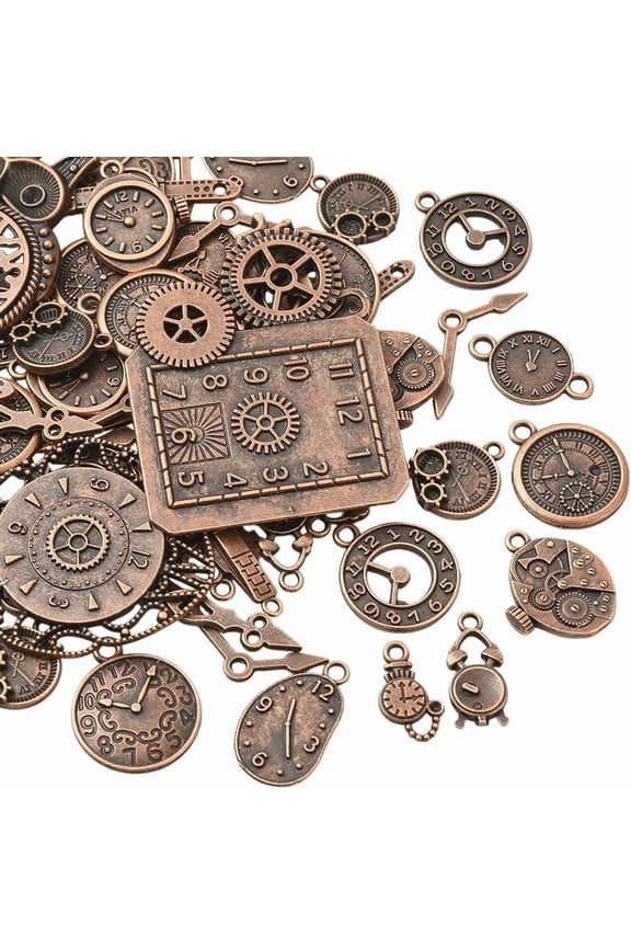 1 Box 45Pcs Bronze Clock Charms Steampunk Clock Charms Metal Assorted Gear Wrist Watch Face Hour Hand Gear Vintage Pendants for DIY handcrafting