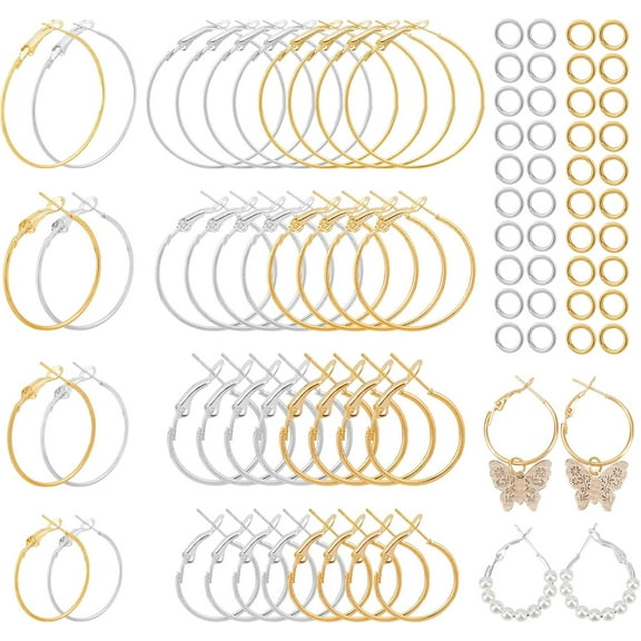 1 Box 48 Pairs 4 Style Iron Hoop Earring Findings Wire Hoops Charm Rings with 100Pcs Brass Jump Rings Round Earring Hoops for Jewelry Making Open Beading DIY Earrings Craft 20mm 40mm