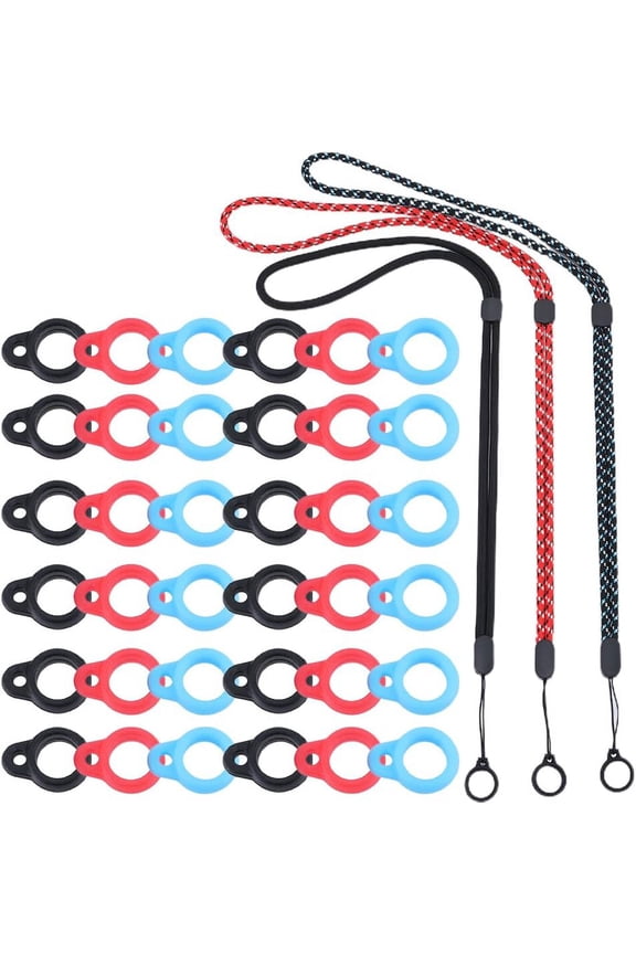 1 Box 48PCS Anti-Lost Necklace Lanyard Set Including 3PCS Anti-Loss Pendant Strap String Holder with 45PCS 3 Colors Silicone Rubber Rings for Office Key Chains Outdoor Activities 8mm
