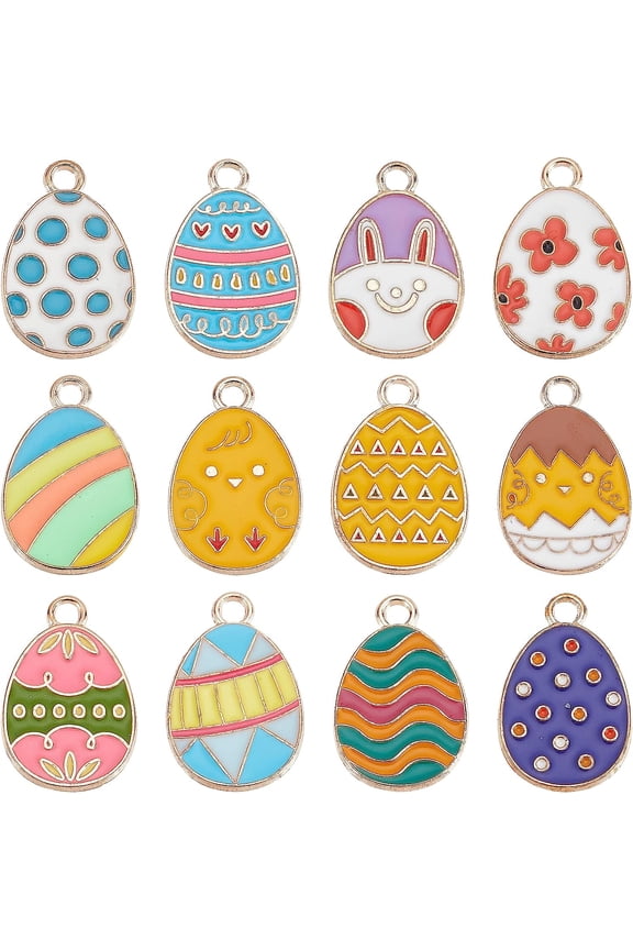 1 Box 48Pcs 12 Styles Easter Egg Charms Easter Charms Bulk Spring Flower Charm Enamel Rabbit Bunny Cartoon Animals Charm for Jewelry Making Charms Bracelet Necklace Earring Women DIY Crafts