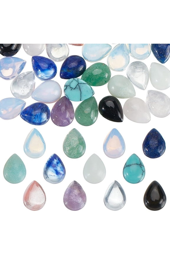 1 Box 48Pcs 12 Styles Mixed Gemstone Cabochons Drop 8x6x3mm 4pcs/style