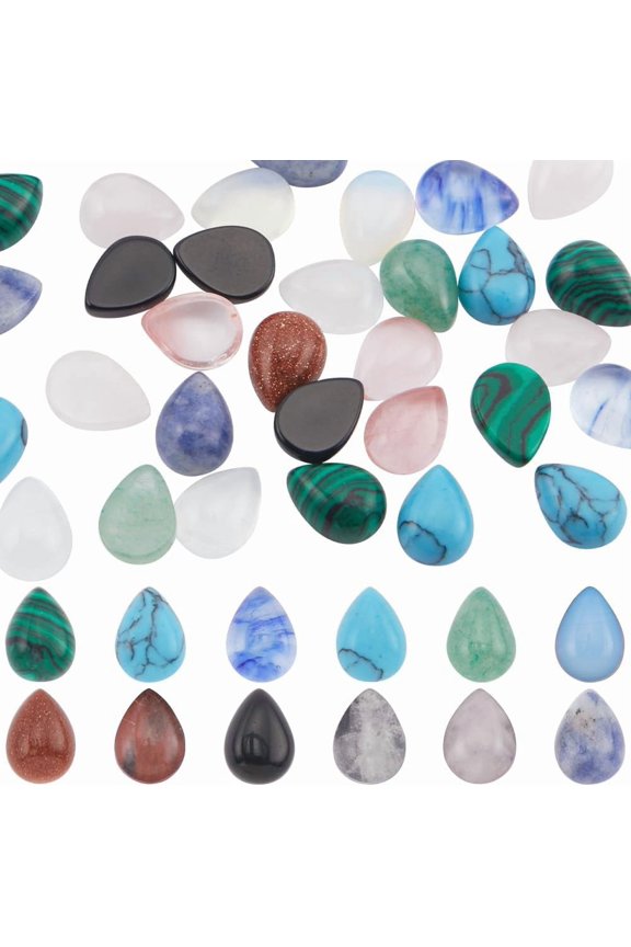 1 Box 48Pcs 12 Styles Teardrop Stone Cabochons Gemstone Cabochon Bulk Natural Water Shaped Tear Drop Flatback Quartz No Hole Loose Gem Stones Cabochons