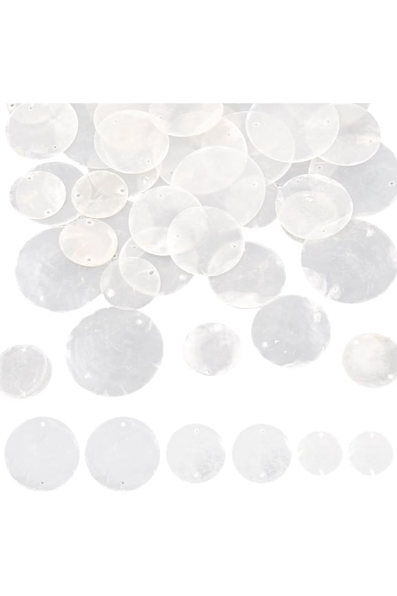 1 Box 48Pcs 3 Sizes Seashell Connector Charms Capiz Shell Charm Bulk Natural Summer Ocean Beach Hawaii Round Disc Coin Mother of Pearl Links for Jewelry Making Pendants Earrings DIY Craft diy