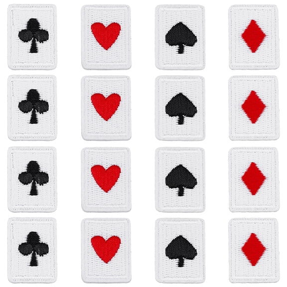 1 Box 48Pcs 4 Style Playing Card Theme Polyester Embroidery Cloth Iron on/Sew on Patches Rectangle Mixed Color 27x19x2mm 12pcs/style