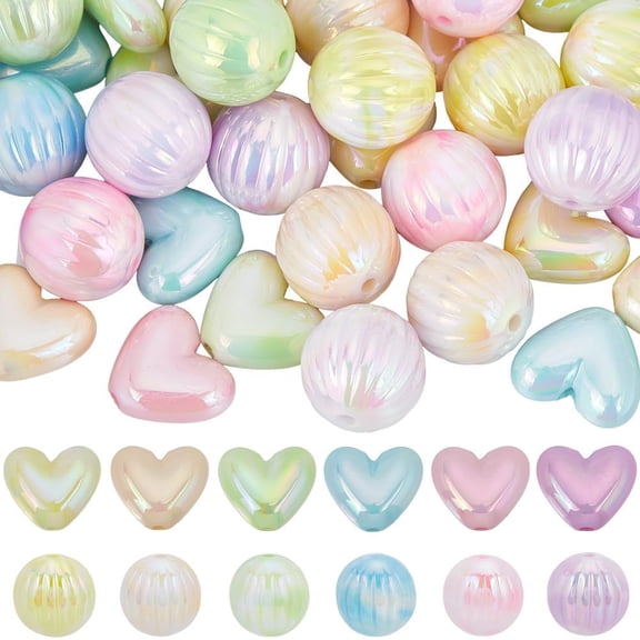 1 Box 48Pcs 6 Colors 2 Styles Heart Pen Beads 16mm Acrylic Beads Bulk AB Plastic Pink Large Hole Chunky Focal Loose Spacers