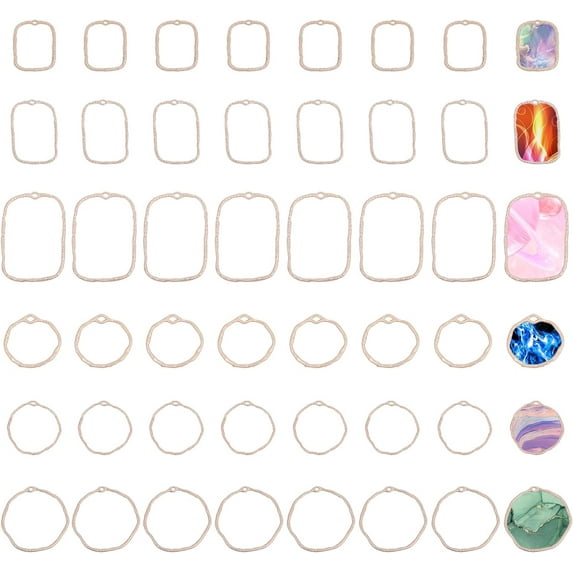 1 Box 48Pcs 6 Styles Alloy Open Back Bezel Pendants For DIY UV Resin Epoxy Resin Pressed Flower Jewelry Rectangle & Ring Charms Rose Gold 20.5x17x1.5mm Hole: 1.2mm 8pcs/style