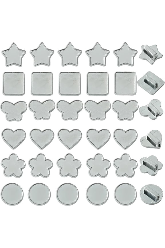 1 Box 48Pcs 6 Styles Silver Slider Charm Bezel Tray Settings Bulk Blank Round Star Butterfly Heart Trays Metal 8mm Hole Slide Beads for Bracelets Jewelry Making DIY Crafts Wristbands Women