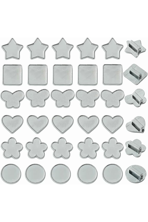 1 Box 48Pcs 6 Styles Silver Slider Charm Bezel Tray Settings Bulk Blank Round Star Butterfly Heart Trays Metal 8mm Hole Slide Beads for DIY Making