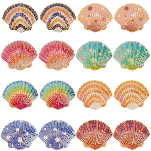 1 Box 48Pcs 8 Colors Resin Seashell Charms Shell Cabochons Bulk Colorful Flatback Beach Hawaii Imitation Summer Ocean Seashell Cabochons DIY