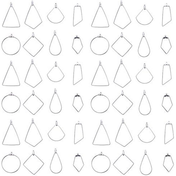 1 Box 48Pcs 8 Style Beading Hoop Earring Findings with Loop Triangle Fan Rhombus Kite Drop