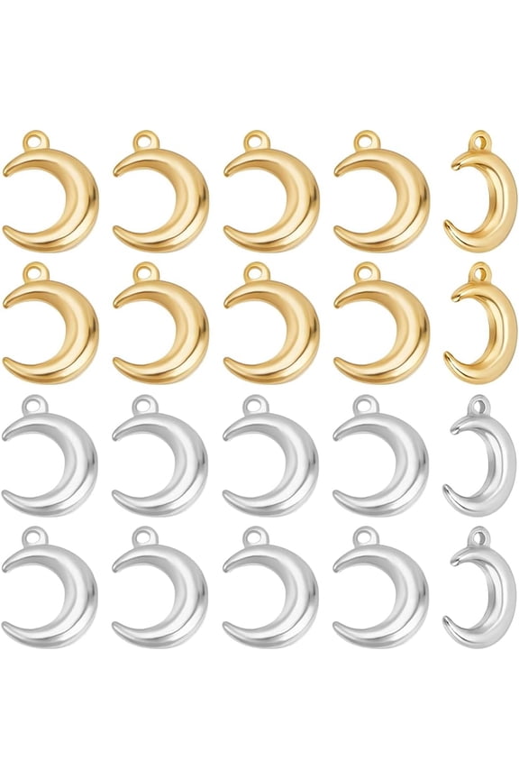 1 Box 48Pcs Crescent Moon Charm Bulk 24K Gold & 925 Sterling Silver Plated Celestial Moon Dangle Charms for Jewelry Making Supplies DIY Necklaces Bracelets Earrings Hanging Crafts Gifts