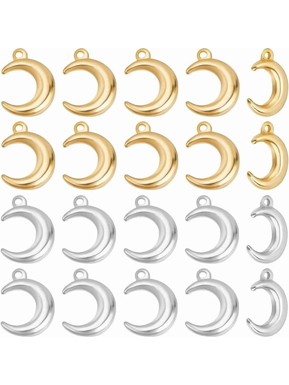 1 Box 48Pcs Crescent Moon Charm Bulk 24K Gold & 925 Sterling Silver Plated Celestial Moon Dangle Charms for Jewelry Making Supplies DIY Necklaces Bracelets Earrings Hanging Crafts Gifts