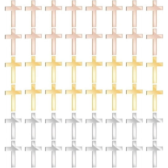 1 Box 48Pcs Cross Cake Decoration Gold/Silver/Rose Gold Acrylic Cross Cake Topper Mirror Crossing Cupcake Toppers Baptism Cross Cake Religious Celebration Charm for Party Christian Decor