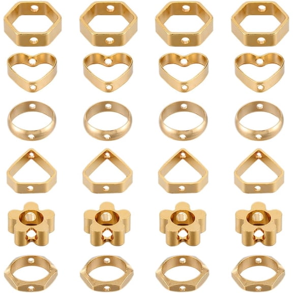 1 Box 48Pcs Real 24K Gold Plated Brass Bead Frames Heart Bead Frame Heart Triangle Hollow Flower Round Brass Beads Frame for Jewelry Making Charms Supplies DIY Necklace Bracelets Gold