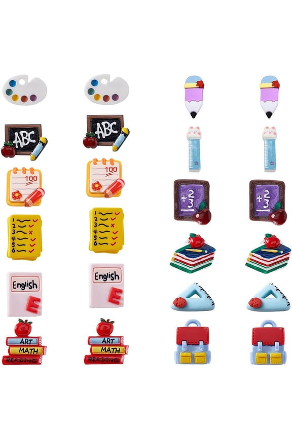 1 Box 48Pcs School Resin Charms Flatback Teacher Cabochons Chalkboard Backpack Books Pencil Flat Back Cabochon Teacher Appreciation CraftsDIY