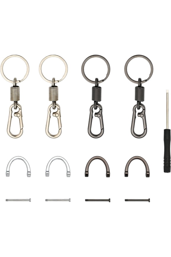 1 Box 4Pcs 2 Colors Zinc Alloy Push Gate Snap Keychain Clasp Findings with 8Pcs Zinc Alloy D-Ring Anchor Shackle Clasps 2Pcs Stainless Steel Screwdriver Gunmetal & Platinum 93.5mm 2Pcs/color