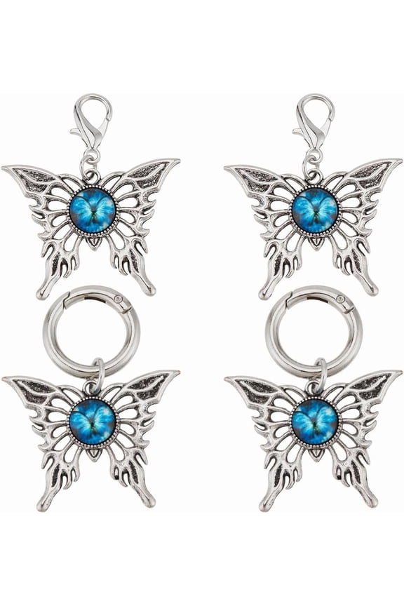 1 Box 4Pcs 2 Styles Butterfly Shoe Charms Shoelace Clips Alloy Shoe Decoration with Spring Gate Rings and Lobster Clasp for Women Sneaker Boots Sandal Casual Shoes Bag Clothes Keychains Silver DIY