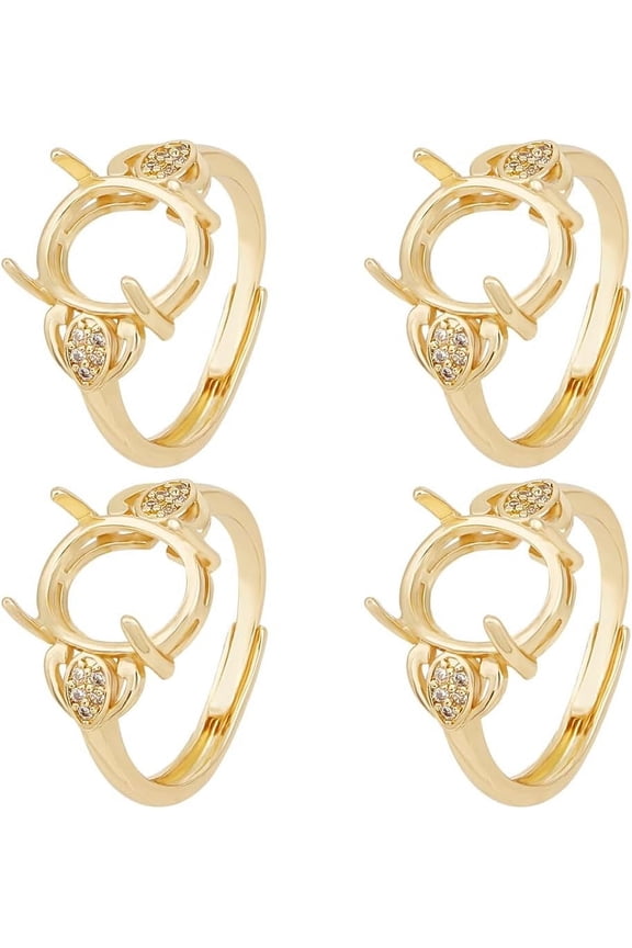 1 Box 4Pcs 4 Claw Prong Ring Settings Brass with Cubic Zirconia Adjustable Blanks Finger Ring Bases Components