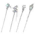 thumbnail image 1 of 1 Box 4Pcs 4 Styles Moon Hair Pin Stick Chinese Hanfu Hair Sticks Silver Star Butterfly Heart Alloy Resin Asian Vintage Metal Tibetan Chopsticks DIY, 1 of 7