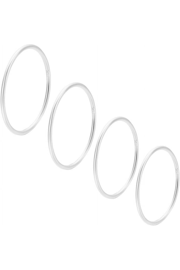 1 Box 4Pcs 925 Sterling Silver Stacking Rings for Women 1mm Thin Finger Rings Simple Plain Thumb Band Rings (Size: 15.7/16.3/17.3/18.1mm) 1set