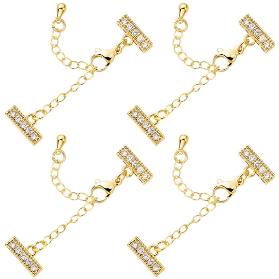 1 Box 4Pcs Cubic Zirconia Multi Strand Jewelry Clasps 18K Gold Plated Brass Layering Chain Extender Lobster Clasps 5 Strand Adjustable