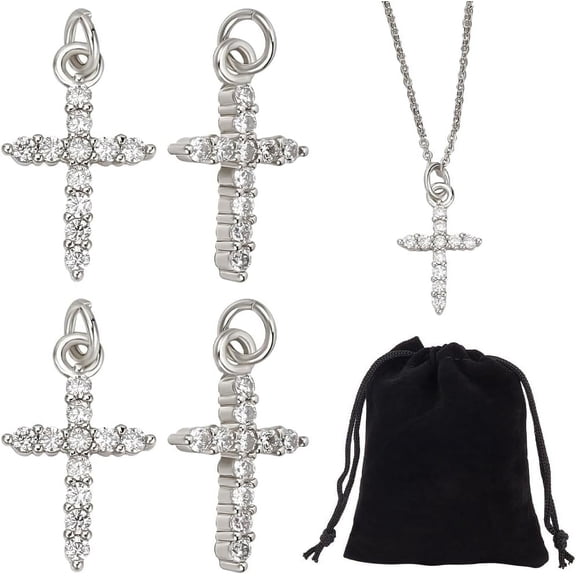 1 Box 4Pcs Cubic Zirconia Necklace Platinum Plated Brass Chain Necklace with Velvet Pouches Birthday Gifts for Women Men Clear