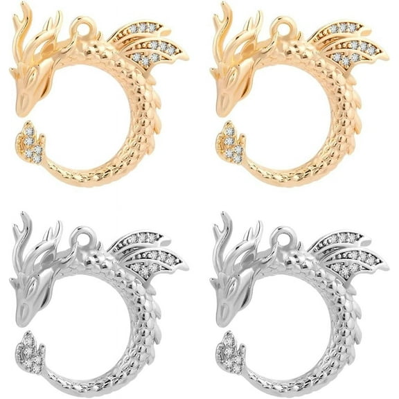 1 Box 4Pcs Flying Dragon Charm 18K Gold Platinum Plated Brass Pendant Charms Round Dangle Cubic Zirconia Vintage Dragon Totem Charms for Jewelry Making Necklace Bracelet Supplies DIY