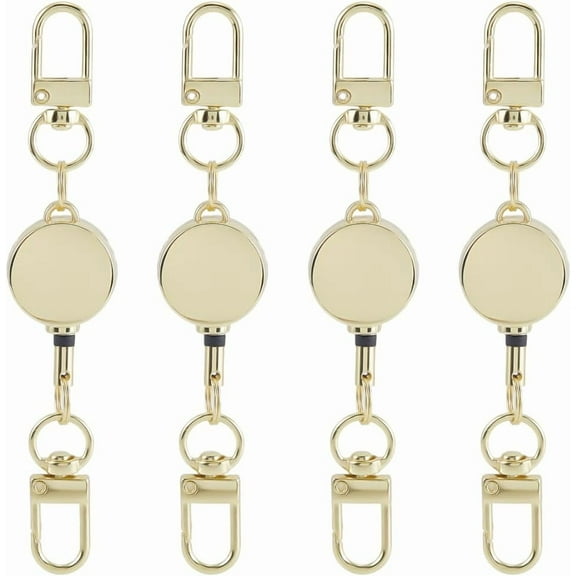 1 Box 4Pcs Gold ID Badge Clip Retractable Badge Holders Bulk Metal Alloy Heavy Duty Key Reel Holder Clips with Double Swivel Clasps for DIY Crafts Keychain Making Office Employee Supplies Gold