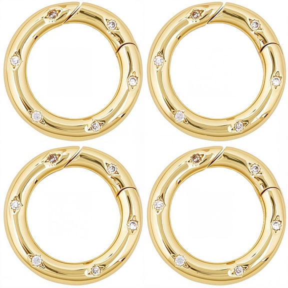 1 Box 4Pcs Gold Round Carabiner Clips Spring O Ring Clip Bulk 20mm Cubic Zirconia Real Gold Brass Keychain Snap Buckle Gate Ring for Key Bag Purses