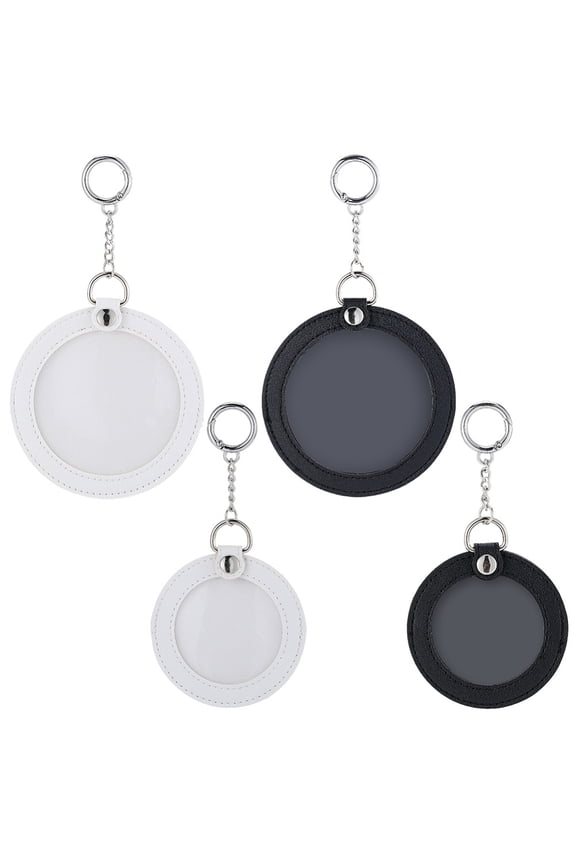 1 Box 4Pcs Leather Photo Keychain Round Leather Key Chains Blanks Bulk PU Black White Personalized Badges Picture Insert Storge Keyring