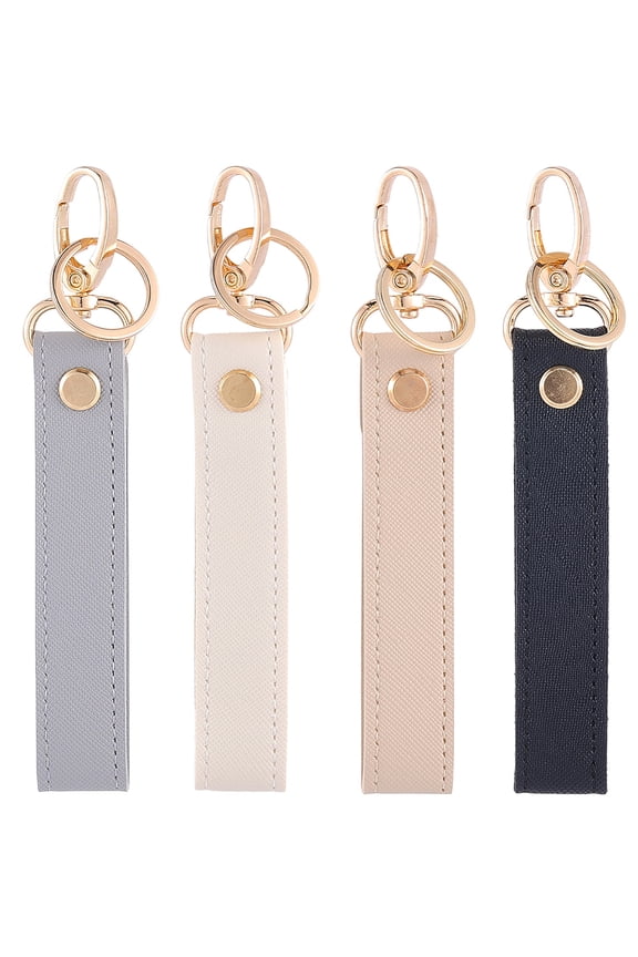1 Box 4Pcs Leather Wristlet Keychain PU Key Chains Bulk Cute White Black 15cm Long Bar Lanyard Strap Holder Imitation Leather Keyring