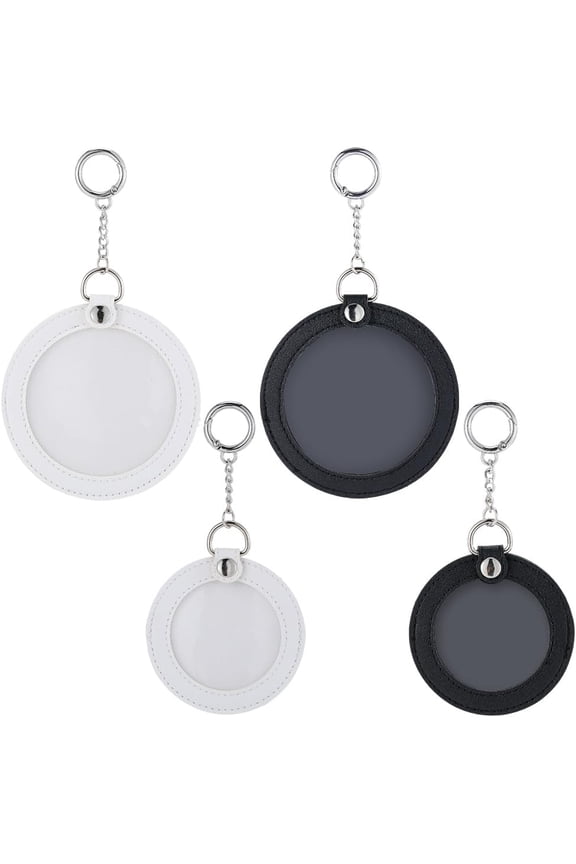 1 Box 4Pcs Leather oto Keychain Round Leather Key Chains Blanks Bulk PU Black White Personalized Badges Picture Insert Storge Keyring
