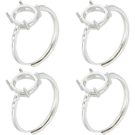 1 Box 4Pcs Prong Ring Blanks 925 Sterling Silver Plated Adjustable 4 Claw Prong Pad Ring Settings Finger Components for Jewelry Making Kit Findings DIY Crafts Silver