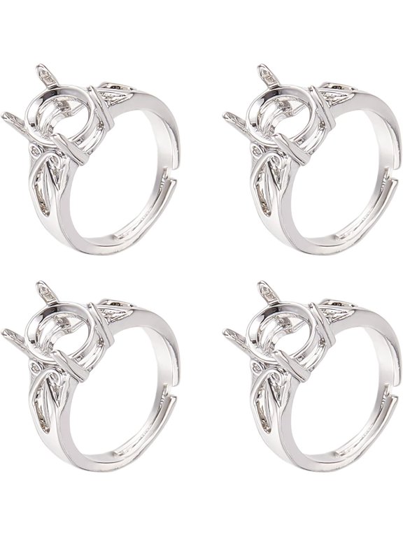 1 Box 4Pcs Prong Ring Blanks Claw Prong Ring Blank Cubic Zirconia Finger Ring Components 4 Claw Prong Ring Settings for Jewelry Making Kit Women Adult Finger Rings Findings DIY Crafts for DIY