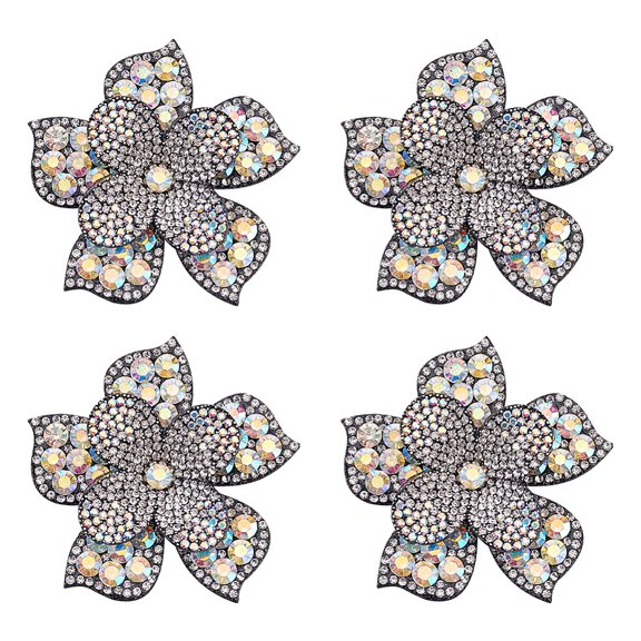 1 Box 4Pcs Rhinestone Appliques Sew on Patches Costume Accessories Flower AB 65x65x10mm