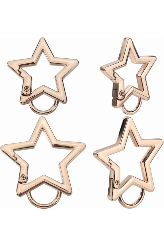 1 Box 4Pcs Star Shaped Keychain Clip Alloy Star Carabiner Spring Snap Hook Key Holder with Key Chain Rings for Keys Wallet Accessories Sports Outdoors Camping Hiking Fishing Gunmetal Gold