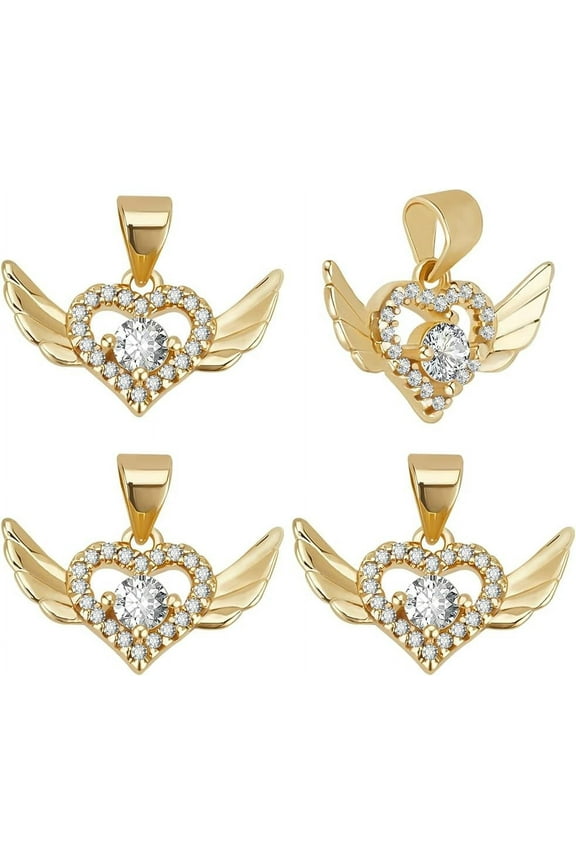 1 Box 4Pcs Wing Heart Charm 18K Gold Plated Cubic Zirconia Angle Wing Heart Charms with Pendant Bails for Jewelry Making Necklace Clear DIY