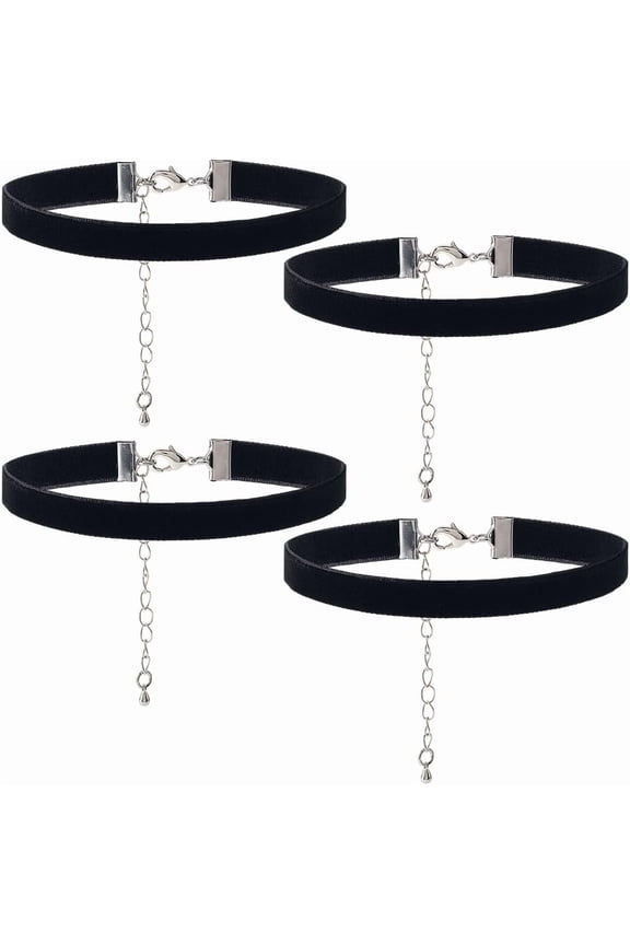 1 Box 4pcs Velvet Choker Necklace Black Choker Set Thin Gothic Boho Ribbon Styles Minimalist Goth Chokers Necklaces Collar Sets With Brass Clasp Ends