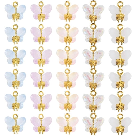 1 Box 5 Colors 30Pcs Butterfly Charms Butterflies Charms Bulk Small White Blue Spring Insect Charms