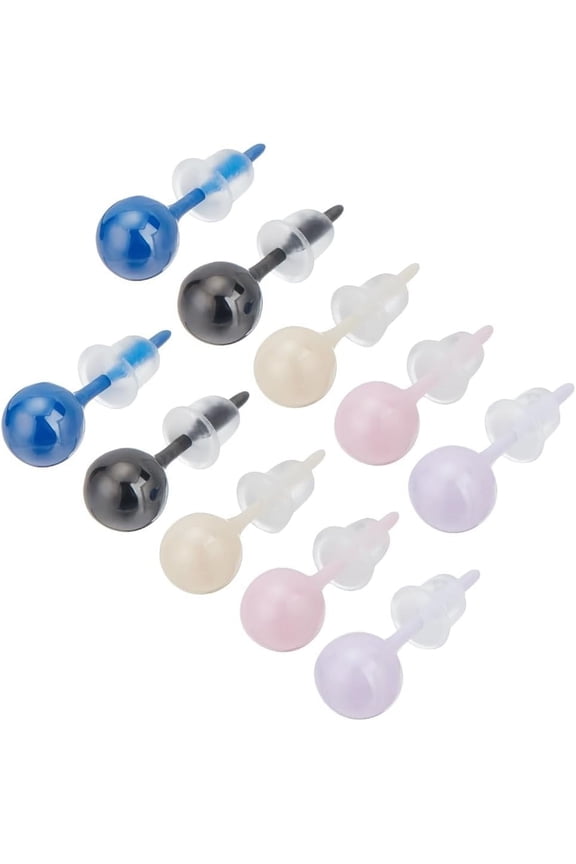 1 Box 5 Pairs Bioceramics Stud Earrings 5 Colors Half Hoop Zirconia Ceramic 6mm Round Ball Porcelain Studs Post Earrings for Newly Pierced Ears Sensitive Ear Everyday Wear Women