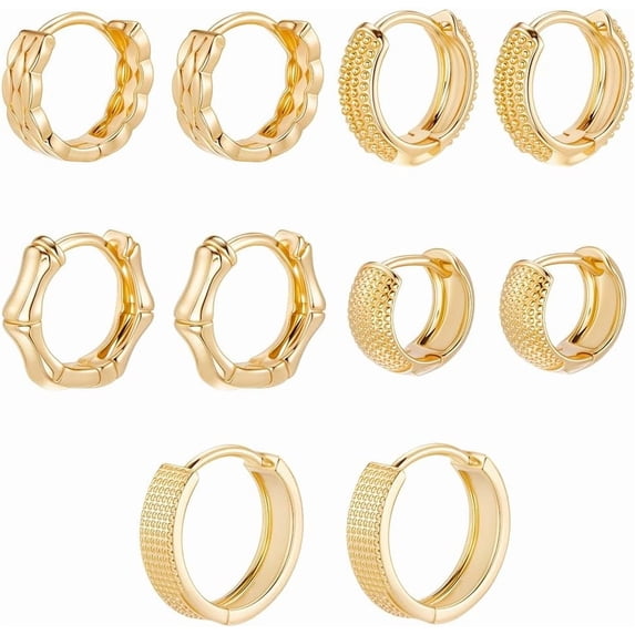 1 Box 5 Pairs Huggie Hoop Earring Set 18K Gold Plated Thick Small Chunky Dainty Hoop Earring for DIY