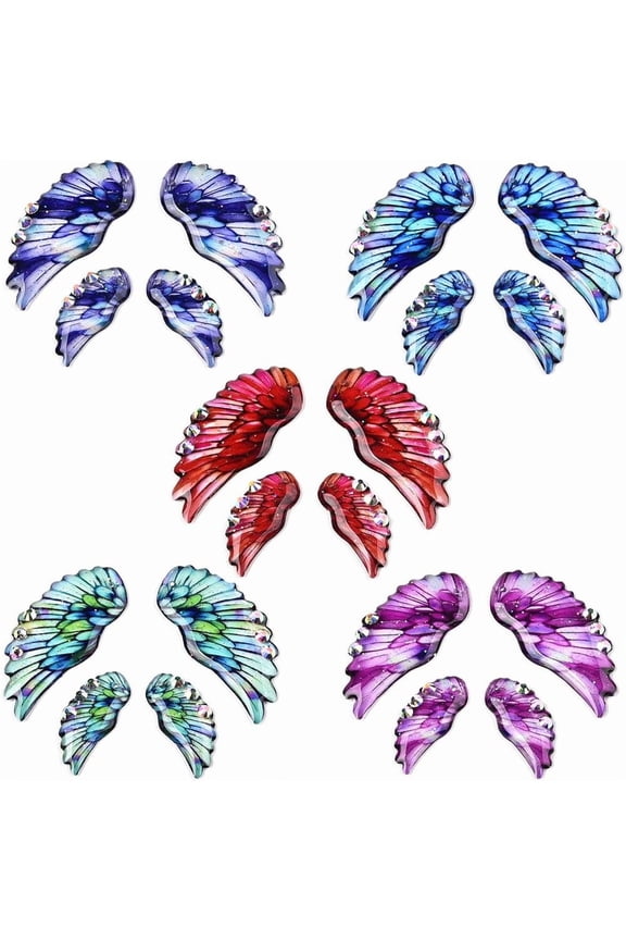 1 Box 5 Sets 5 Colors Angel Wing Resin Charm Butterfly Wing Charms Bulk Colorful Rhinestone Glitter Animal Fairy Feathers Wings Charm for Jewelry Making Charms Necklace Earring DIY Craft