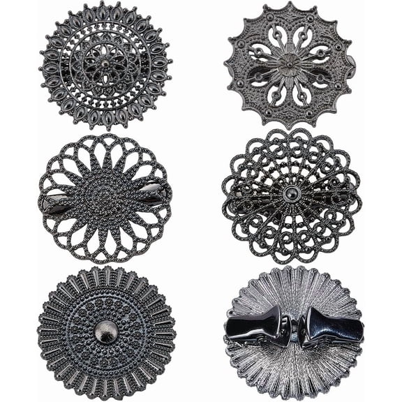 1 Box 5 Sets Vintage Cardigan Collar Clip Round Cinch Clips Metal Hollow Flower Dress Sweater Collar Clasps Badges Waist Tightening Brooch for Women Shirt Shawl Coat Scarf Cape Gunmetal for DIY